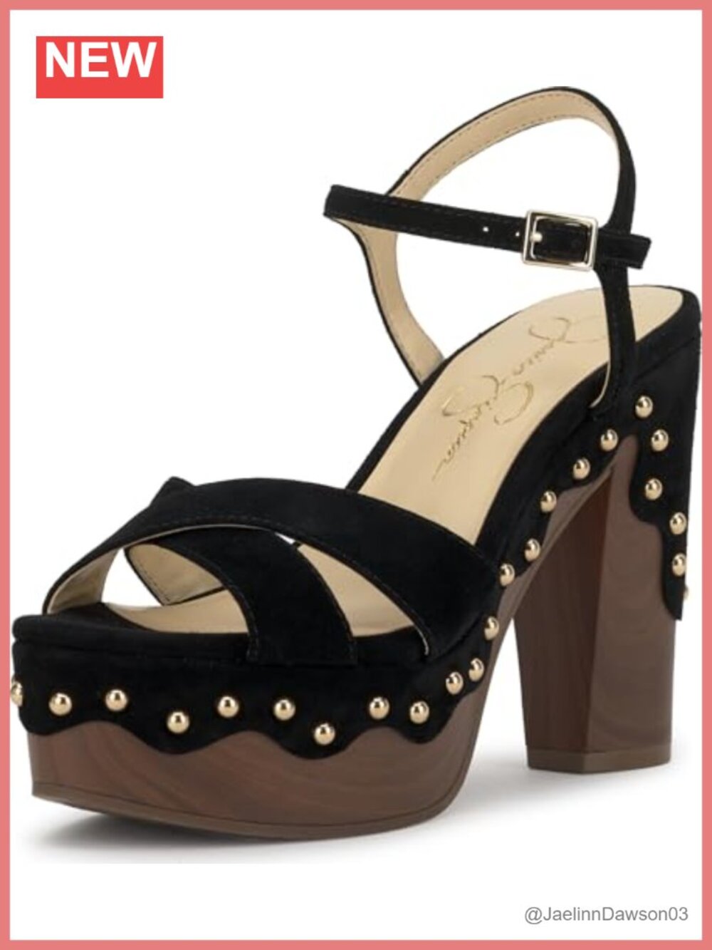 Studded Leather Block Heel Platform Sandals with Ankle Strap